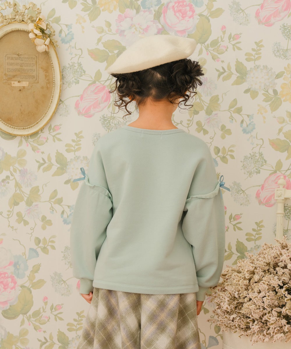 子供服 女の子 こども服 フリル 音符 ラインストーン 裏毛 グリーン(08) モデル画像2