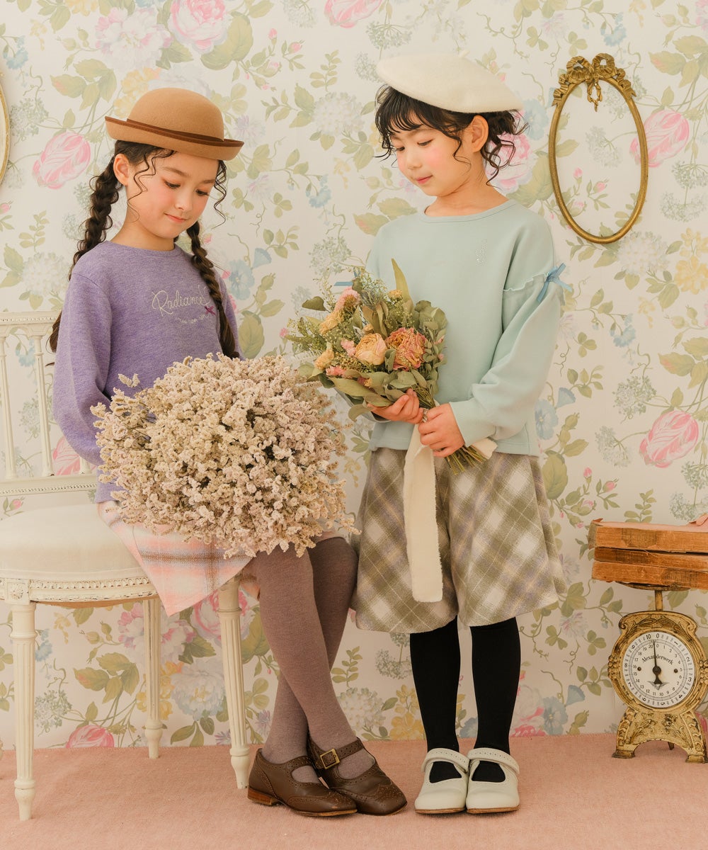 子供服 女の子 こども服 フリル 音符 ラインストーン 裏毛 グリーン(08) モデル画像3