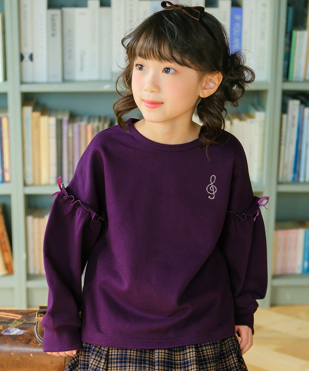 子供服 女の子 こども服 フリル 音符 ラインストーン 裏毛 パープル(91) モデル画像1