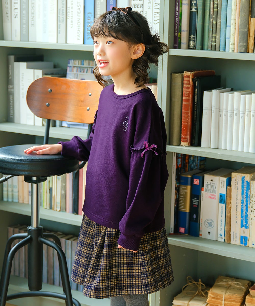 子供服 女の子 こども服 フリル 音符 ラインストーン 裏毛 パープル(91) モデル画像2