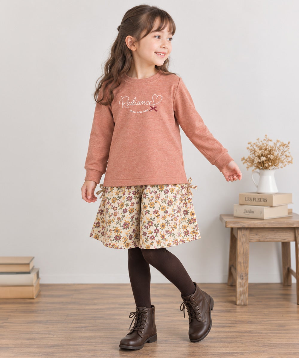 子供服 女の子 リボン＆ハートモチーフ 長袖 Tシャツ オレンジ(07)