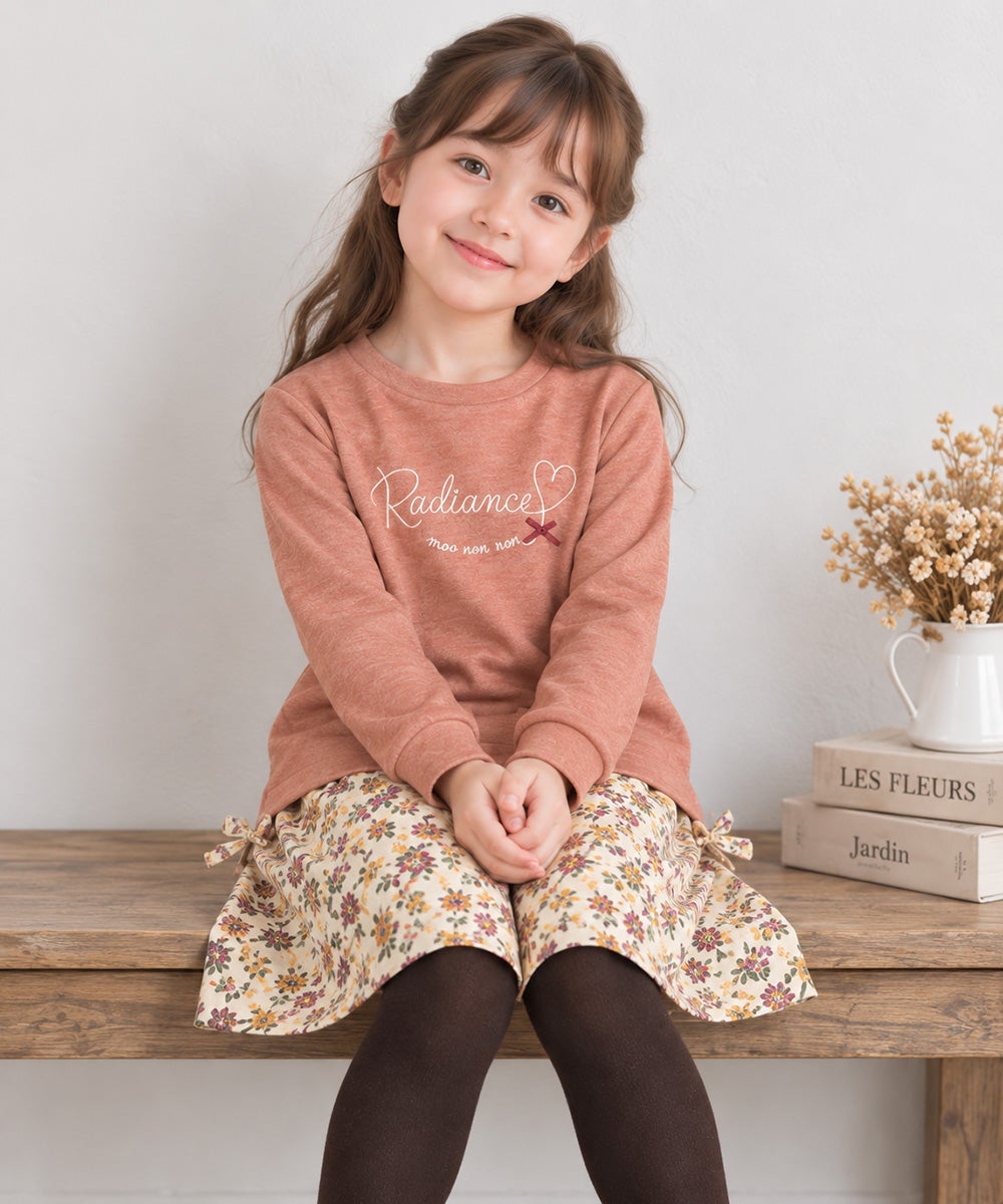 子供服 女の子 リボン＆ハートモチーフ 長袖 Tシャツ オレンジ(07)
