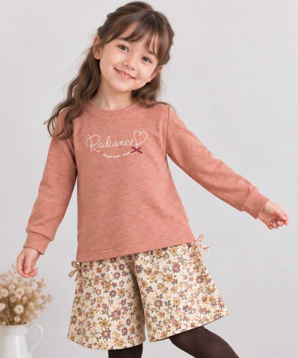 子供服 女の子 リボン＆ハートモチーフ 長袖 Tシャツ オレンジ(07)