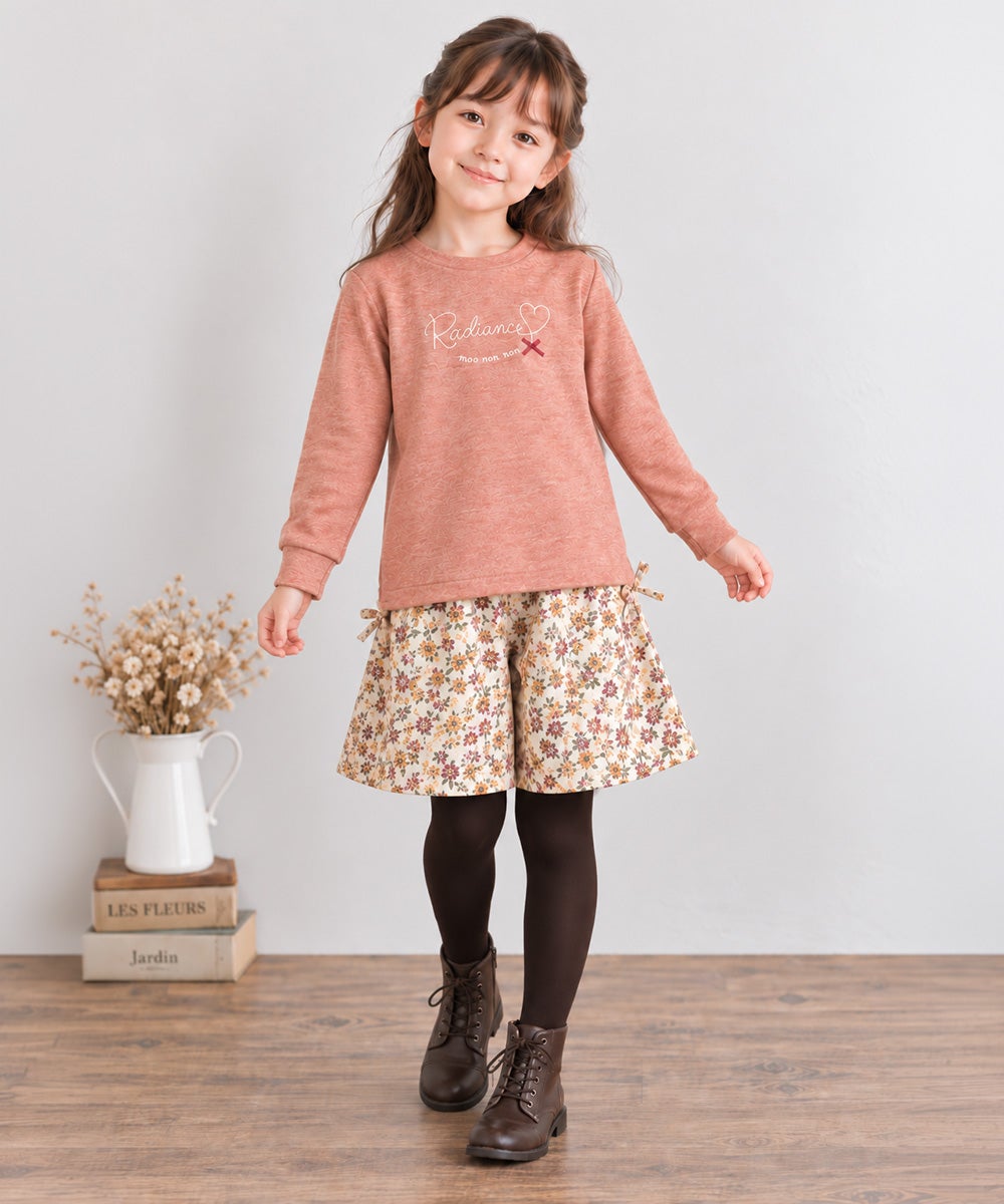 子供服 女の子 リボン＆ハートモチーフ 長袖 Tシャツ オレンジ(07)