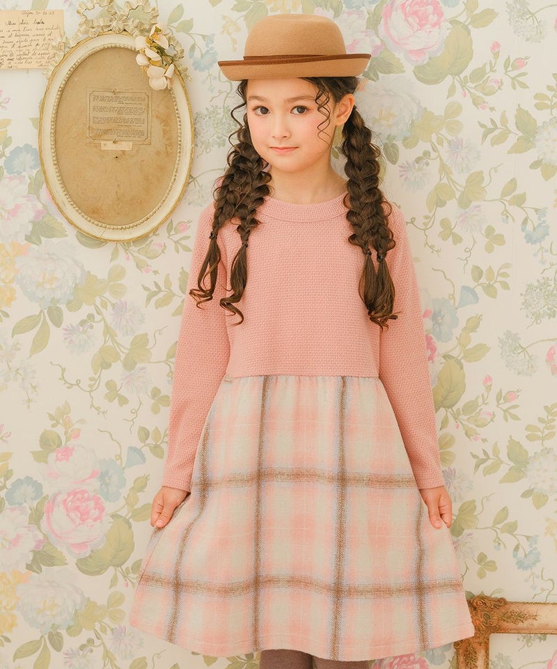 子供服 女の子 子ども服 こども服 こども キッズ ジュニア チェック 裏地付 ドッキングワンピース
