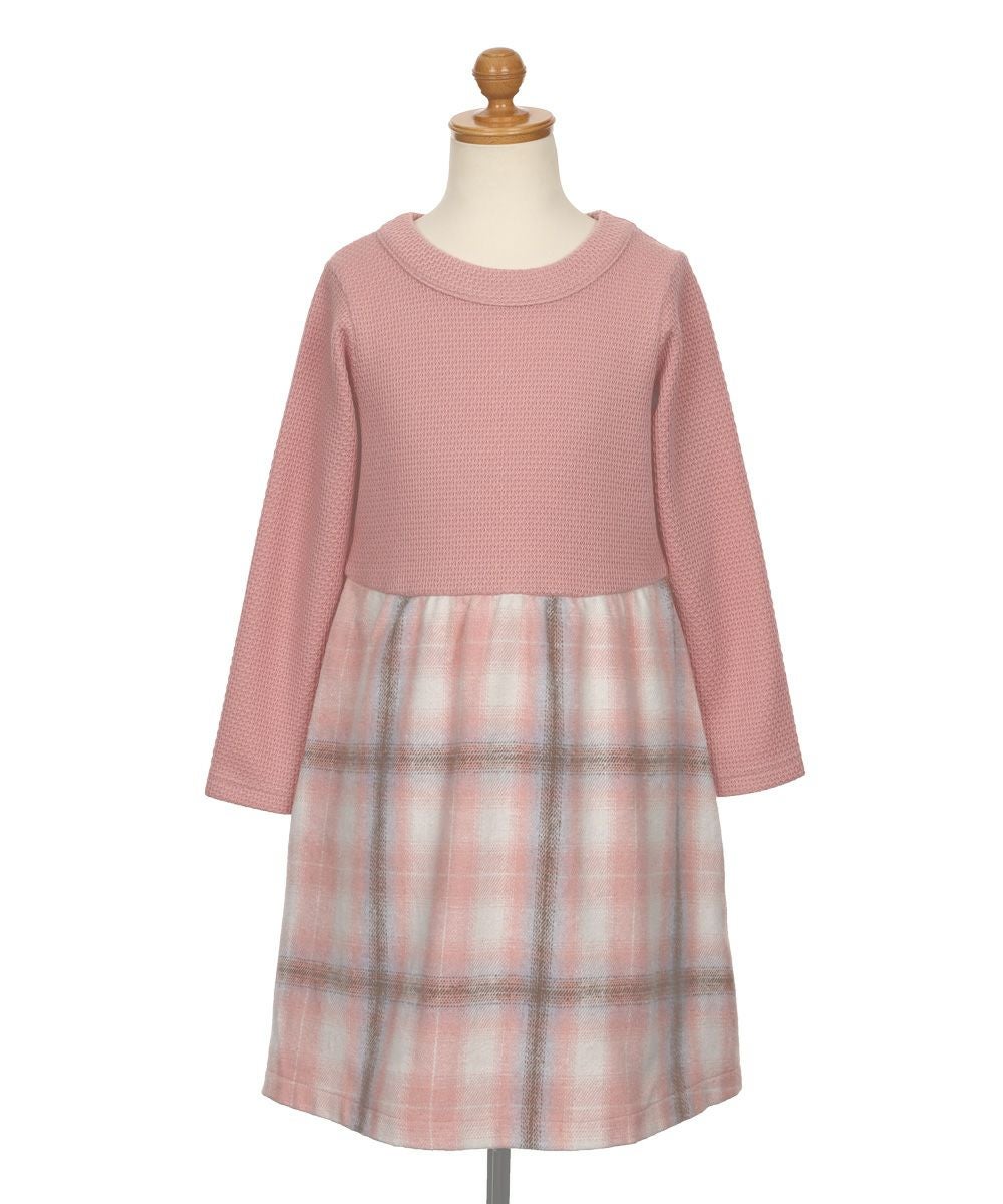 子供服 女の子 子ども服 こども服 こども キッズ ジュニア チェック 裏地付 ドッキングワンピース ピンク(02) トルソー背面