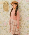 子供服 女の子 子ども服 こども服 こども キッズ ジュニア チェック 裏地付 ドッキングワンピース ピンク(02) モデル画像全身