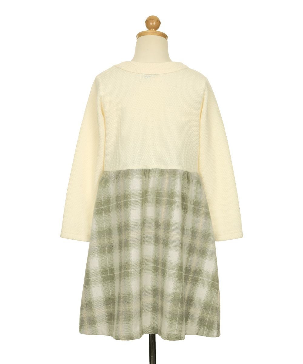 子供服 女の子 子ども服 こども服 こども キッズ ジュニア チェック 裏地付 ドッキングワンピース グリーン(08) トルソー背面