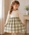 子供服 女の子 子ども服 こども服 こども キッズ ジュニア チェック 裏地付 ドッキングワンピース グリーン(08) 