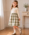 子供服 女の子 子ども服 こども服 こども キッズ ジュニア チェック 裏地付 ドッキングワンピース グリーン(08) 