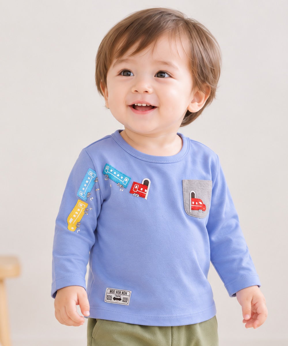 ベビー服 男の子 綿100％ 電車＆トンネル 長袖Tシャツ