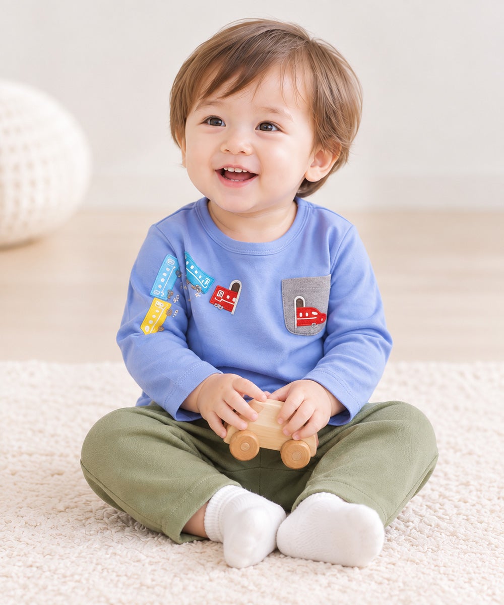 ベビー服 男の子 綿100％ 電車＆トンネル 長袖Tシャツ
