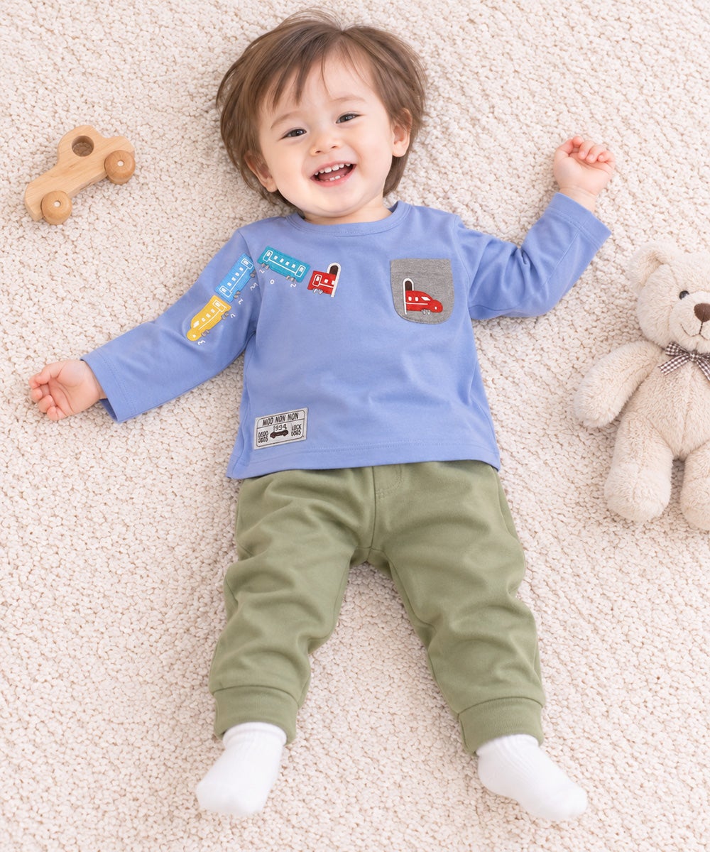 ベビー服 男の子 綿100％ 電車＆トンネル 長袖Tシャツ