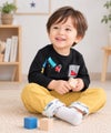 ベビー服 男の子 綿100％ 電車＆トンネル 長袖Tシャツ