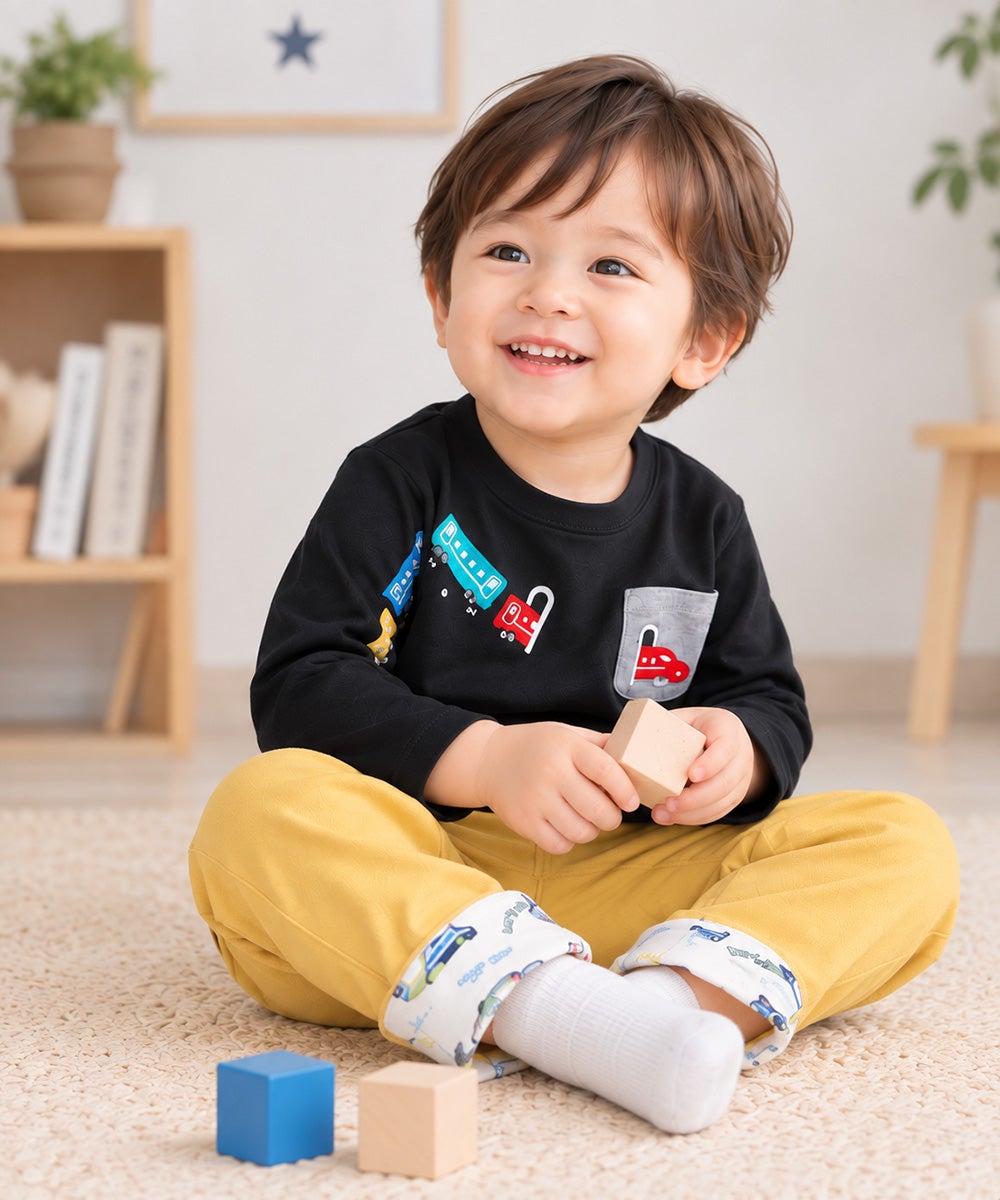 ベビー服 男の子 綿100％ 電車＆トンネル 長袖Tシャツ