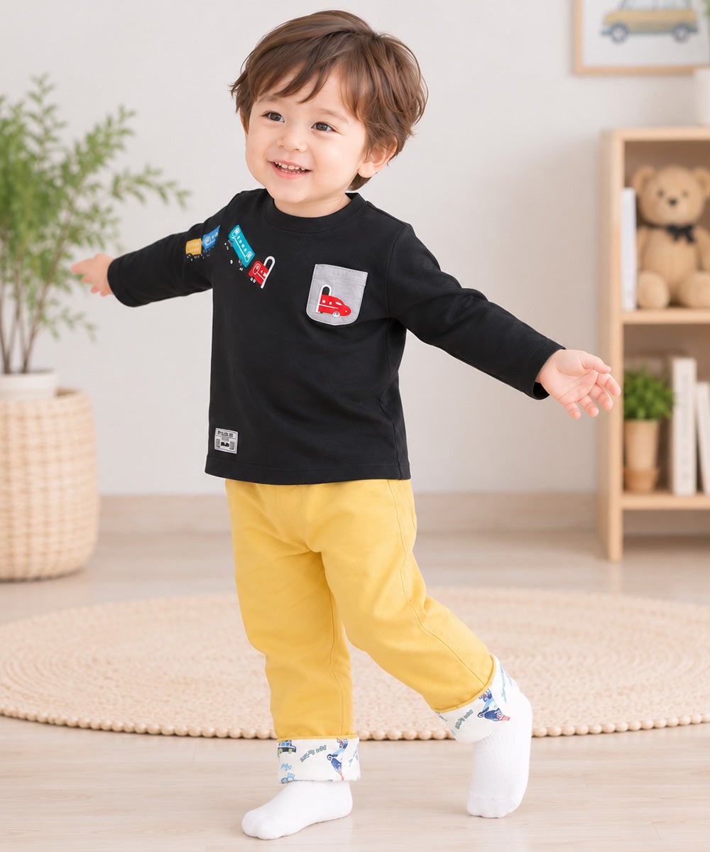 ベビー服 男の子 綿100％ 電車＆トンネル 長袖Tシャツ
