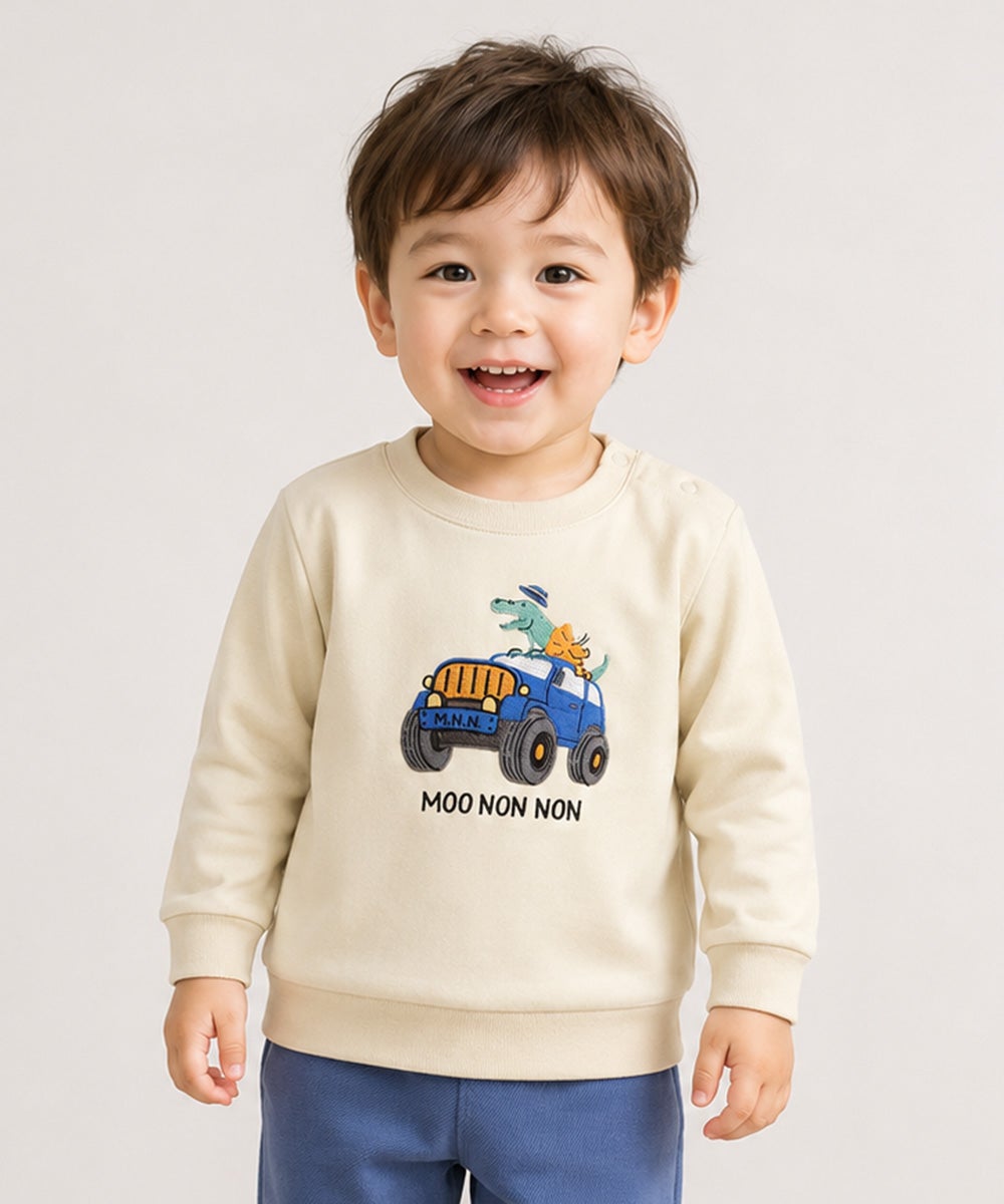 ベビー服 男の子 子ども 子ども服 キッズ 裏毛 アップリケ 車 恐竜 ベージュ(51) 