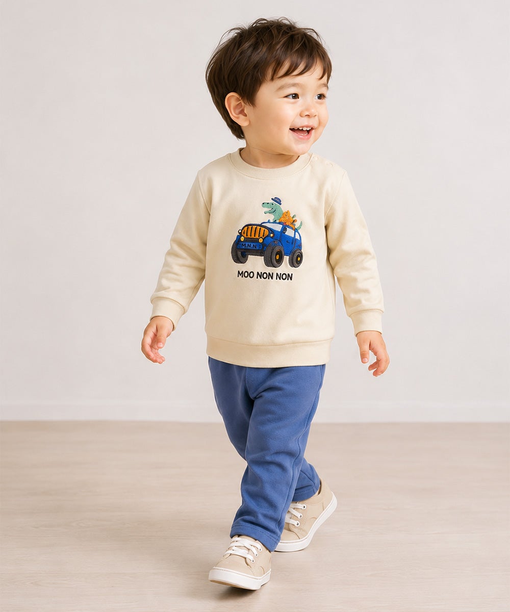 ベビー服 男の子 子ども 子ども服 キッズ 裏毛 アップリケ 車 恐竜 ベージュ(51) 