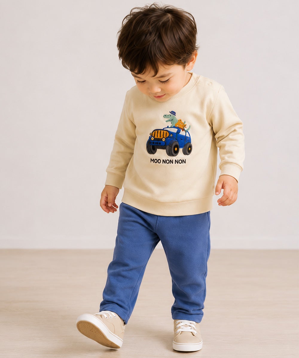 ベビー服 男の子 子ども 子ども服 キッズ 裏毛 アップリケ 車 恐竜 ベージュ(51) 