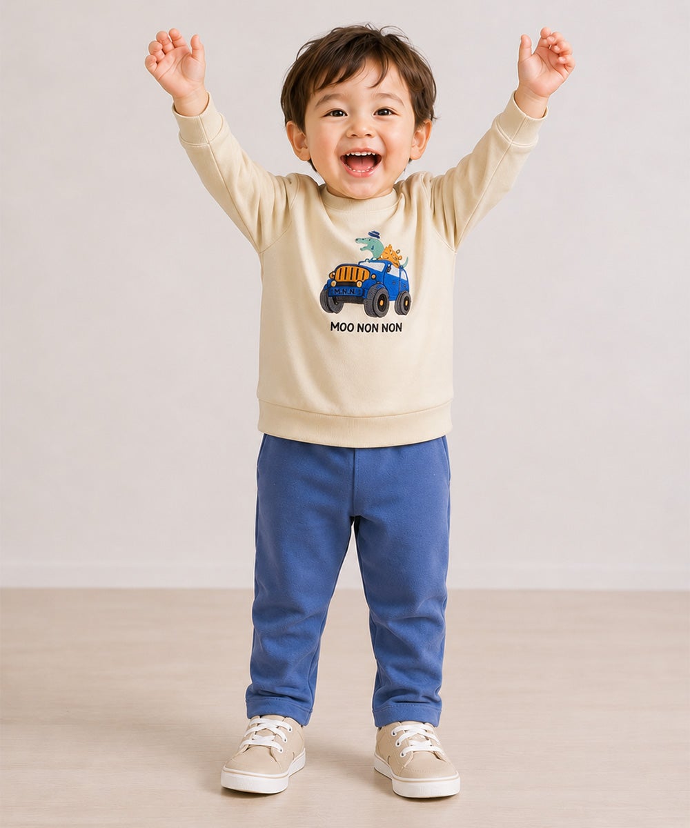 ベビー服 男の子 子ども 子ども服 キッズ 裏毛 アップリケ 車 恐竜 ベージュ(51) 