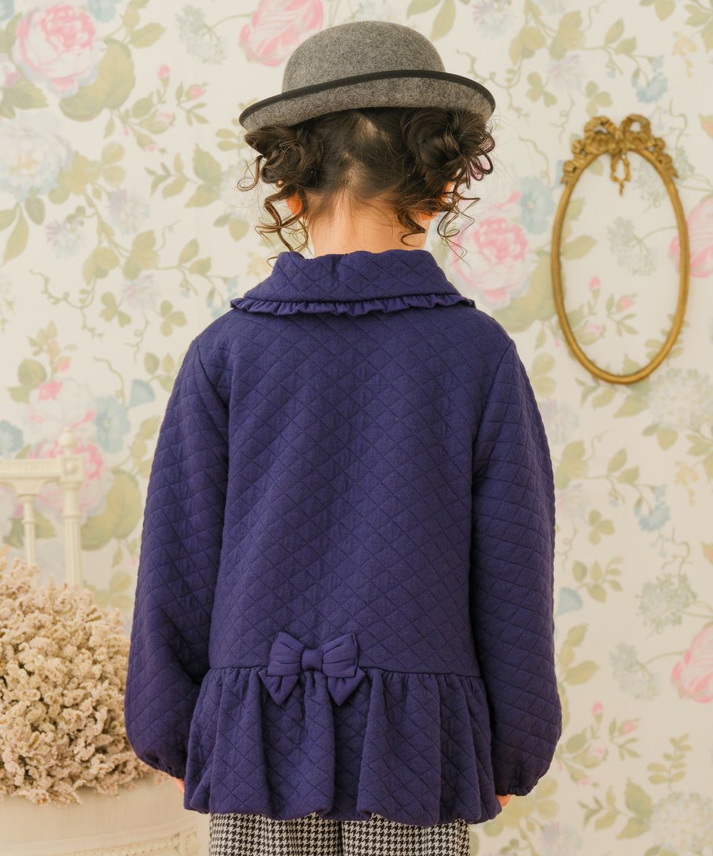 ベビー服 女の子 こども服 キッズ ジュニア キルティング フリル リボン ボタン ネイビー(06) モデル画像2
