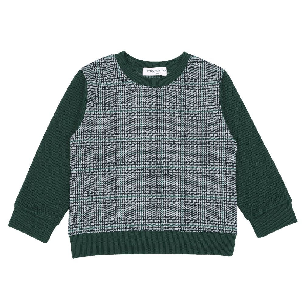 ベビー服 男の子 こども服 キッズ チェック リブ プルオーバー グリーン(08) 正面