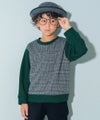 ベビー服 男の子 こども服 キッズ チェック リブ プルオーバー グリーン(08) モデル画像アップ
