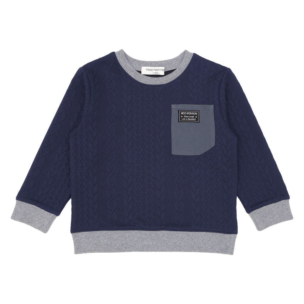 子供服 男の子 ニット風 アラン模様 長袖トップス ネイビー(06) 正面