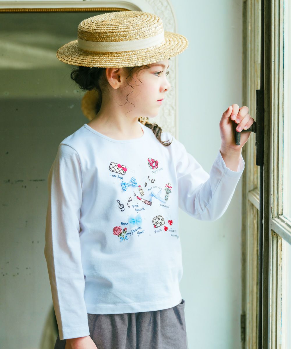 TIME SALE】五線譜 刺繍 ＆ 小物 モチーフ 長袖Tシャツ｜ベビー・子供