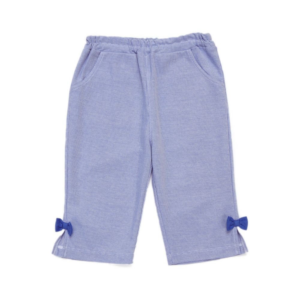 ベビー服 女の子 6分丈 裾リボン ストライプ柄 パンツ ブルー(61) 正面
