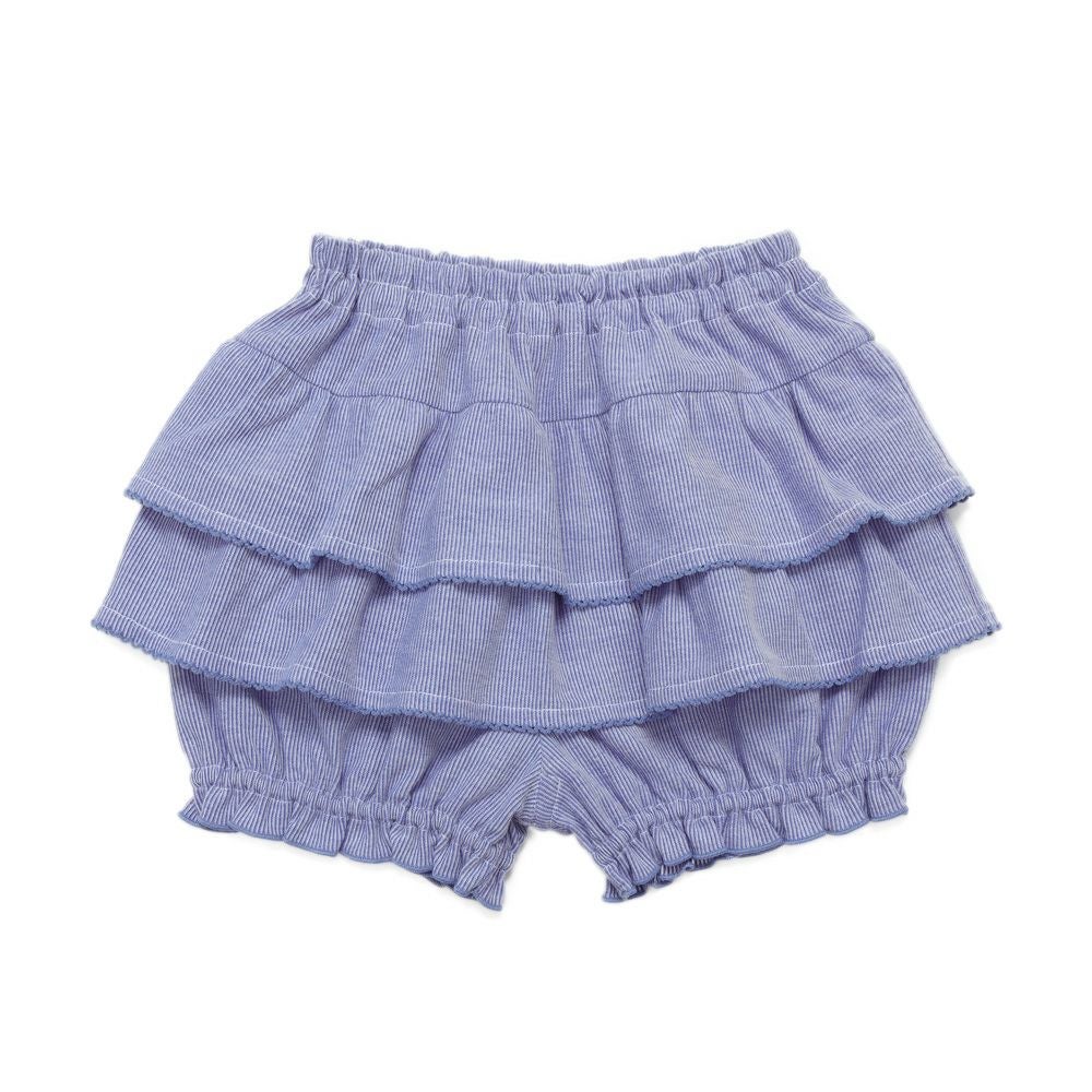 子供服 女の子 二段フリル ストライプ柄 かぼちゃパンツ ブルー(61) 正面