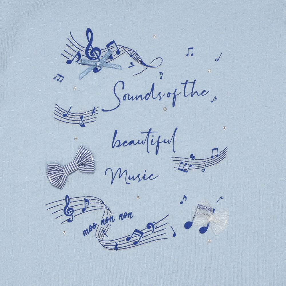 ベビー服 女の子 ピコレース袖 音符 綿100％ Tシャツ ブルー(61) デザインポイント2