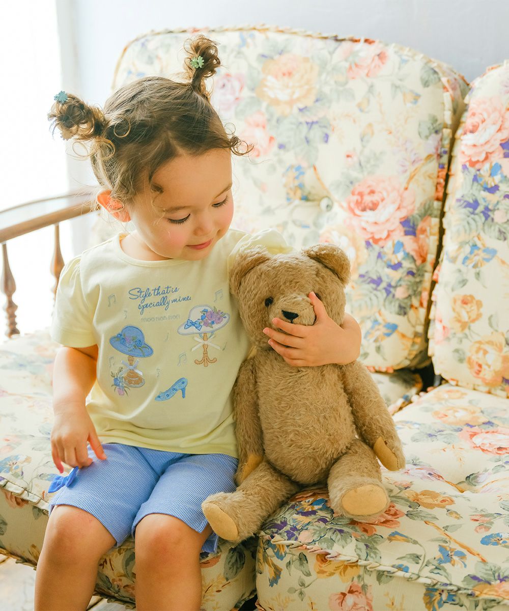 ベビー服 女の子 帽子アップリケ 音符 綿100％ Tシャツ イエロー(04) モデル画像3