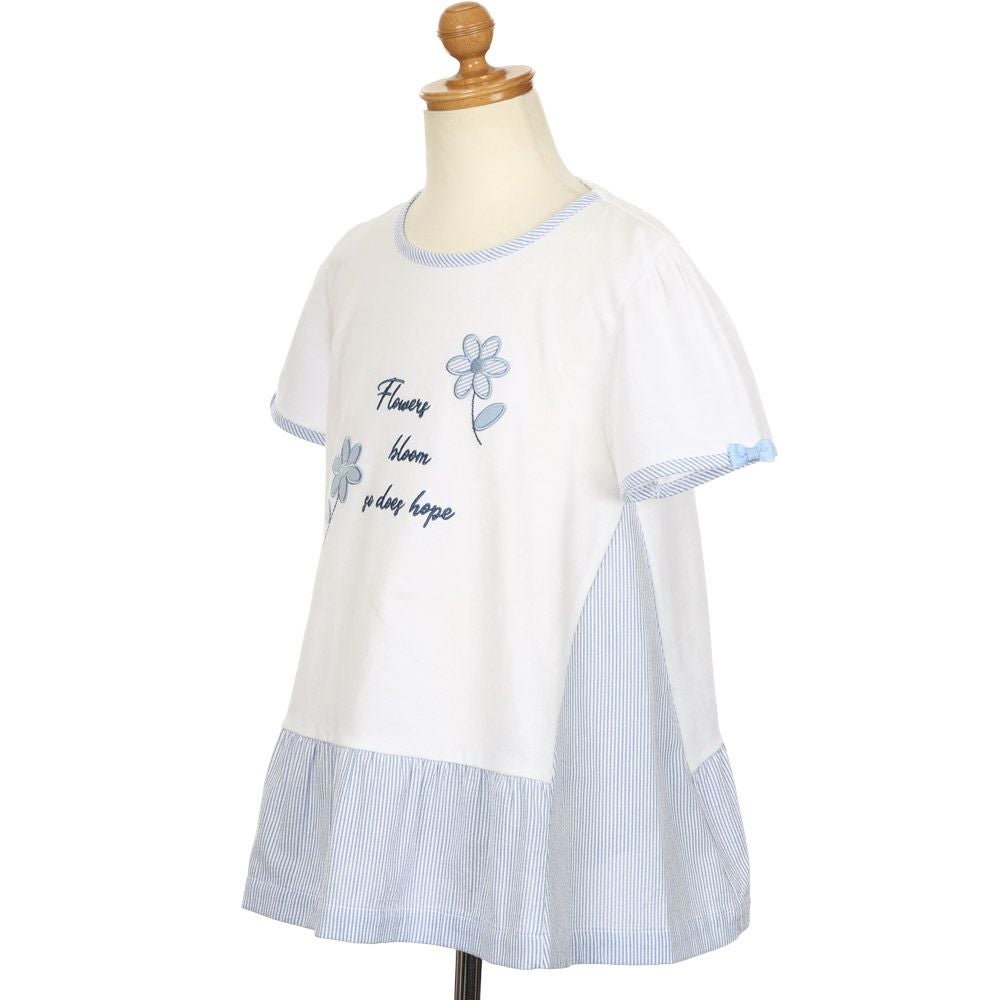ベビー服 女の子 Aライン ストライプ 切り替え お花 Tシャツ オフホワイト(11) トルソー斜め