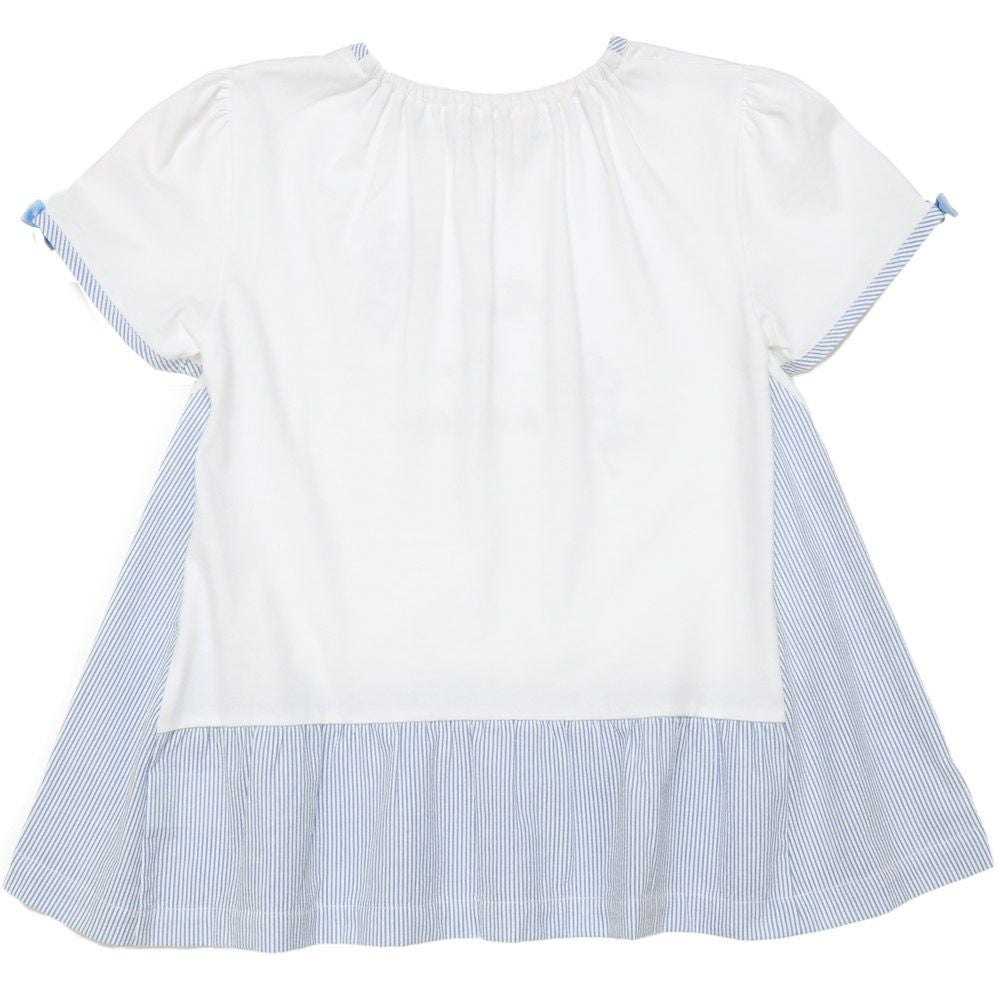 ベビー服 女の子 Aライン ストライプ 切り替え お花 Tシャツ オフホワイト(11) 背面