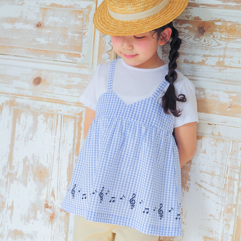 音符刺繍フリルネックTシャツ