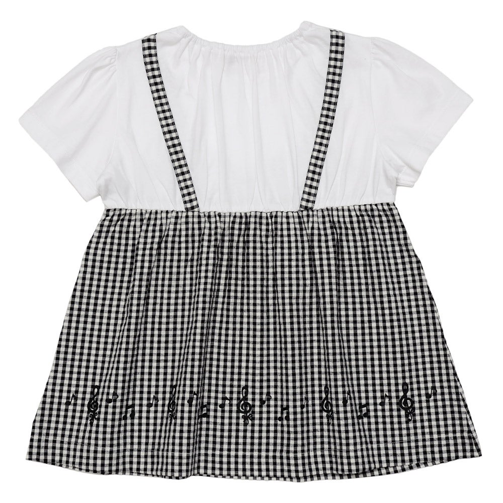 ベビー服 女の子 こども服 春服 夏服 重ね着風 キッズ ギンガムチェック ホワイト×ブラック(10) 背面
