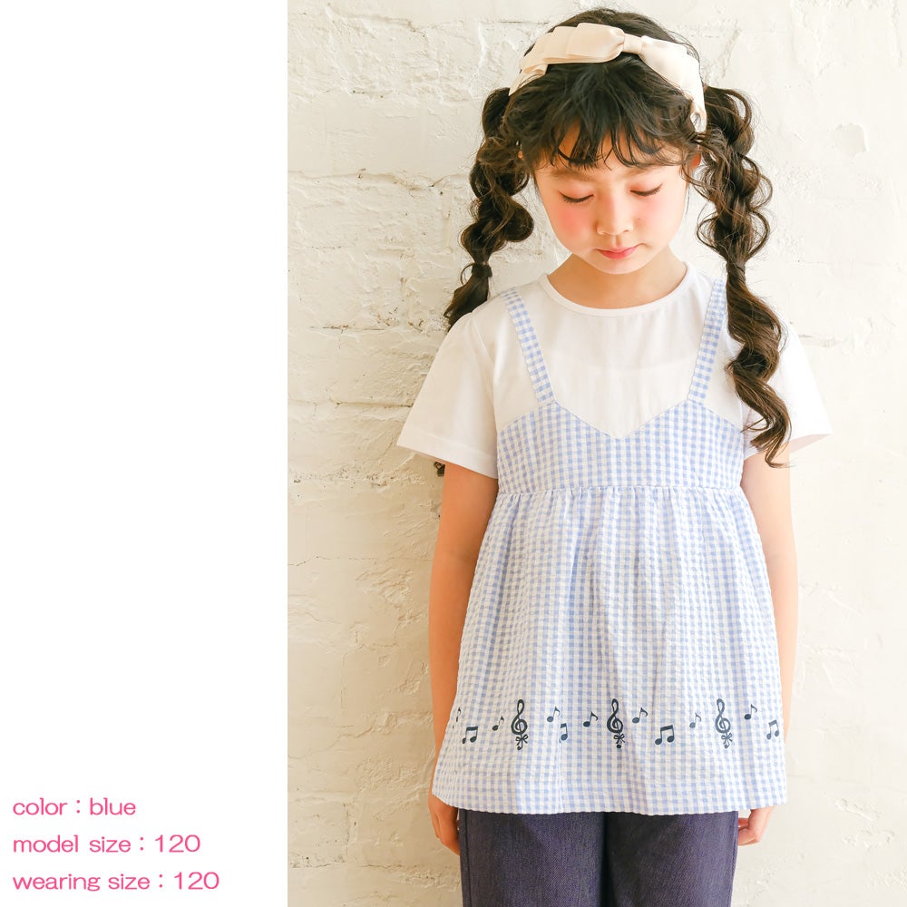 ベビー服 女の子 こども服 春服 夏服 重ね着風 キッズ ギンガムチェック