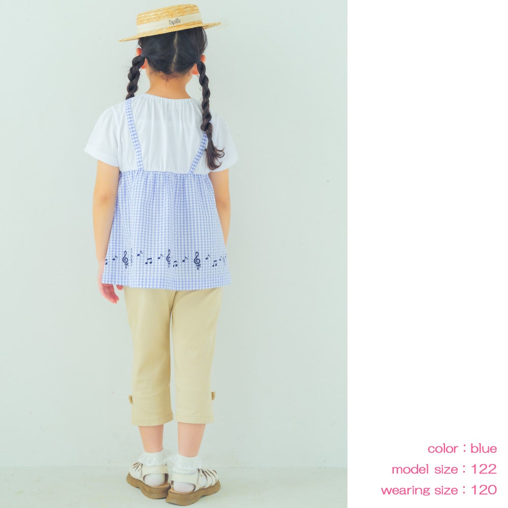 ベビー服 女の子 こども服 春服 夏服 重ね着風 キッズ ギンガムチェック