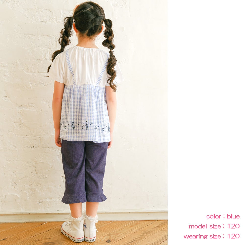 ベビー服 女の子 こども服 春服 夏服 重ね着風 キッズ ギンガムチェック