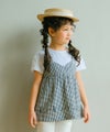 ベビー服 女の子 こども服 春服 夏服 重ね着風 キッズ ギンガムチェック ホワイト×ブラック(10) モデル画像アップ