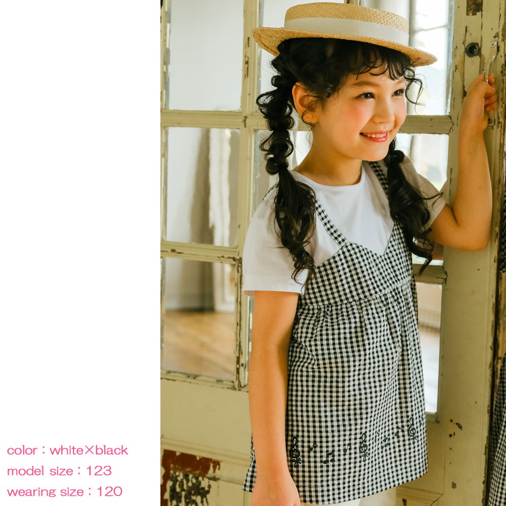 ベビー服 女の子 こども服 春服 夏服 重ね着風 キッズ ギンガムチェック