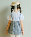 ベビー服 女の子 こども服 春服 夏服 重ね着風 キッズ ギンガムチェック ホワイト×ブラック(10) モデル画像全身