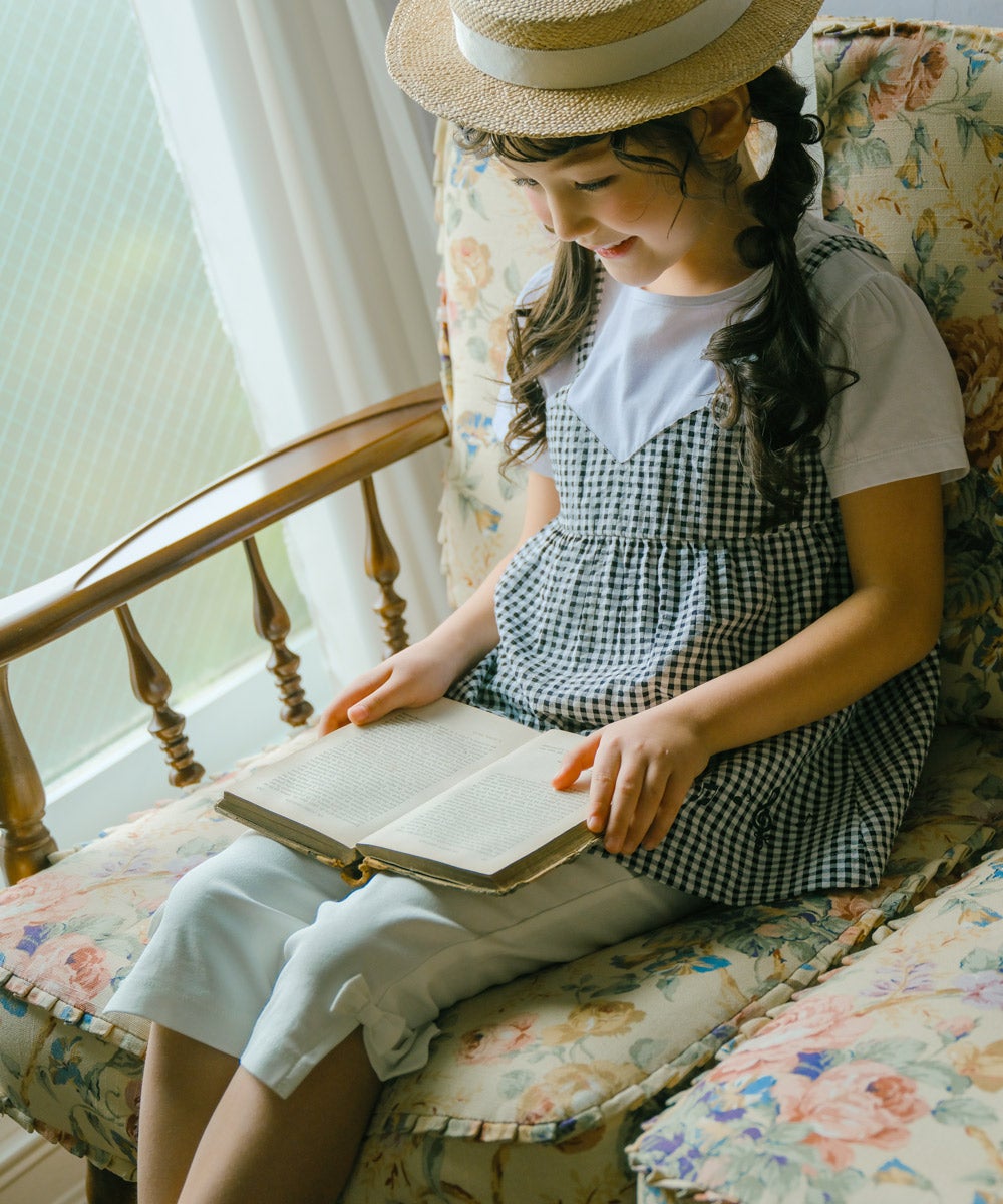 ベビー服 女の子 こども服 春服 夏服 重ね着風 キッズ ギンガムチェック ホワイト×ブラック(10) モデル画像2
