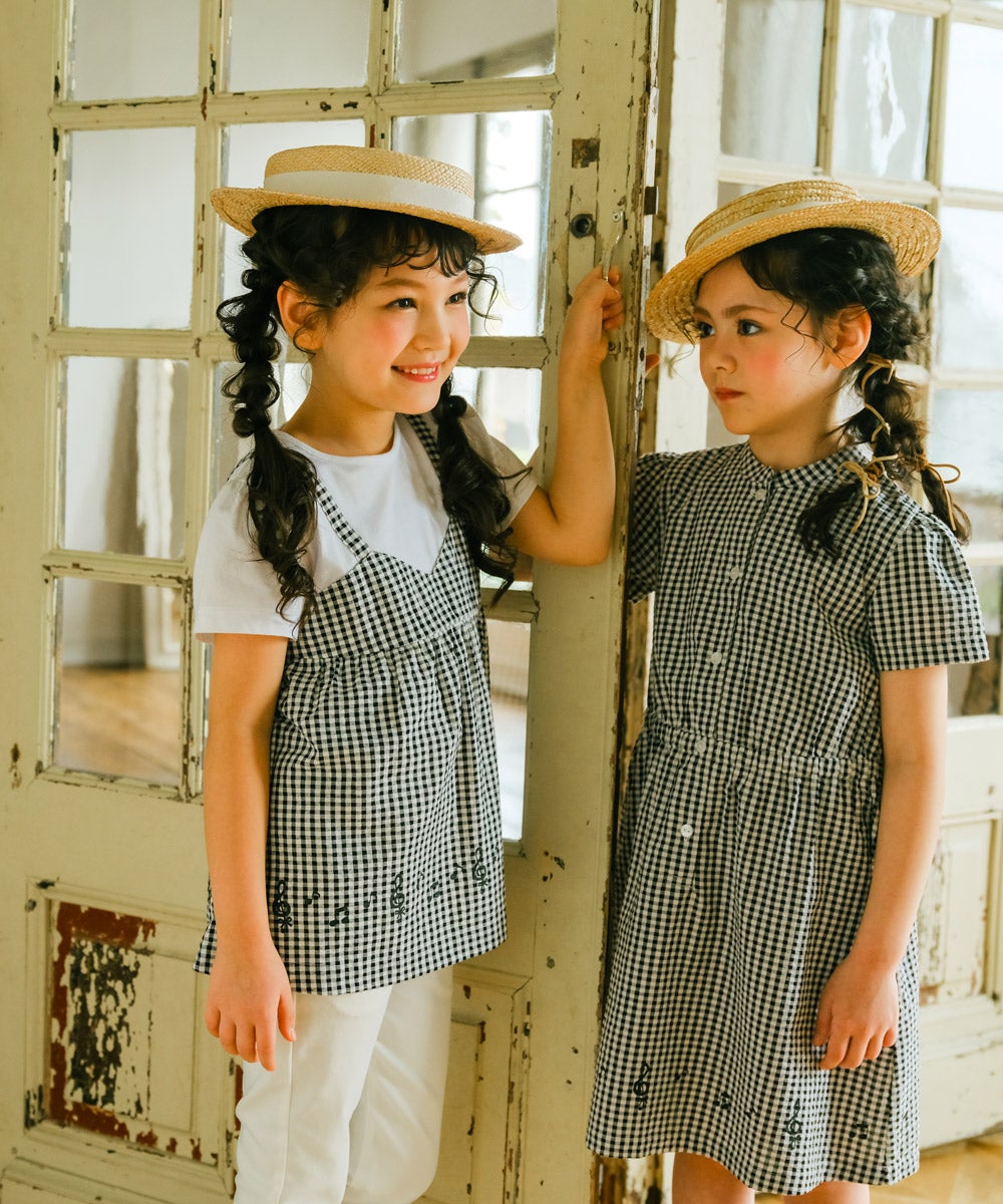ベビー服 女の子 こども服 春服 夏服 重ね着風 キッズ ギンガムチェック ホワイト×ブラック(10) モデル画像3