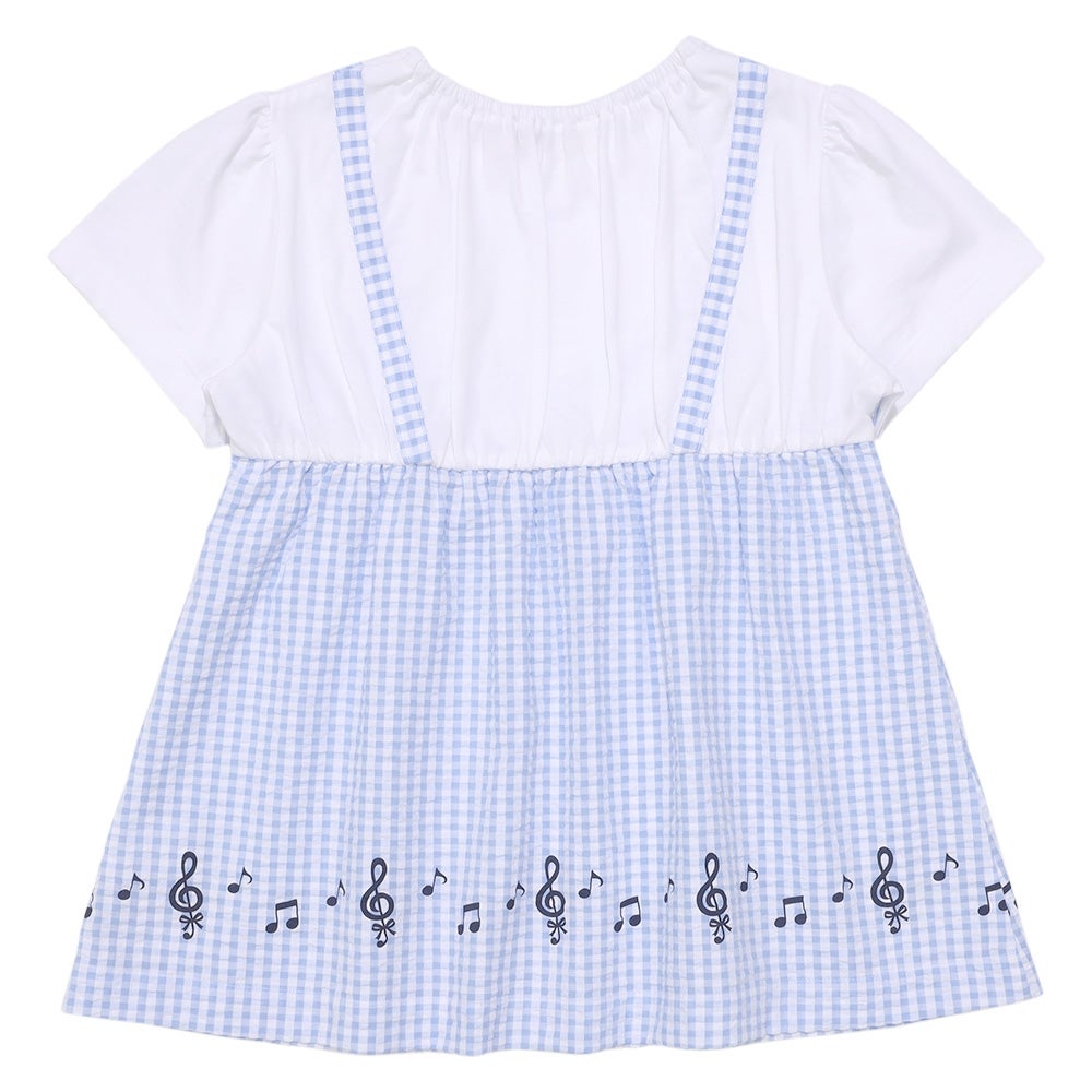 ベビー服 女の子 こども服 春服 夏服 重ね着風 キッズ ギンガムチェック ブルー(61) 背面