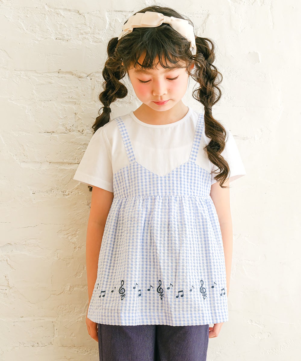 ベビー服 女の子 こども服 春服 夏服 重ね着風 キッズ ギンガムチェック