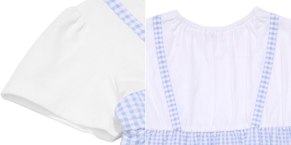 ベビー服 女の子 こども服 春服 夏服 重ね着風 キッズ ギンガムチェック ブルー(61) デザインポイント2