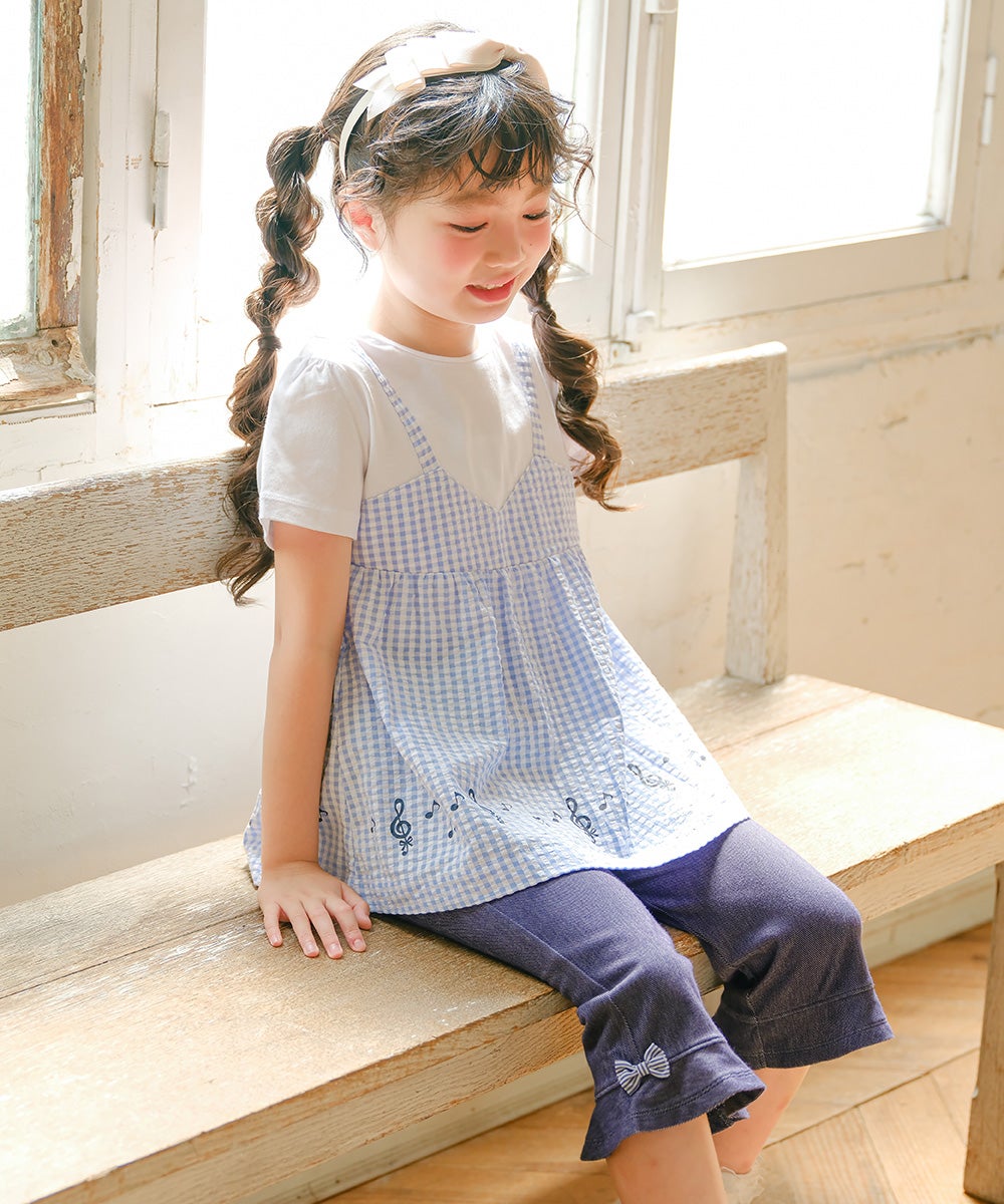 ベビー服 女の子 こども服 春服 夏服 重ね着風 キッズ ギンガムチェック