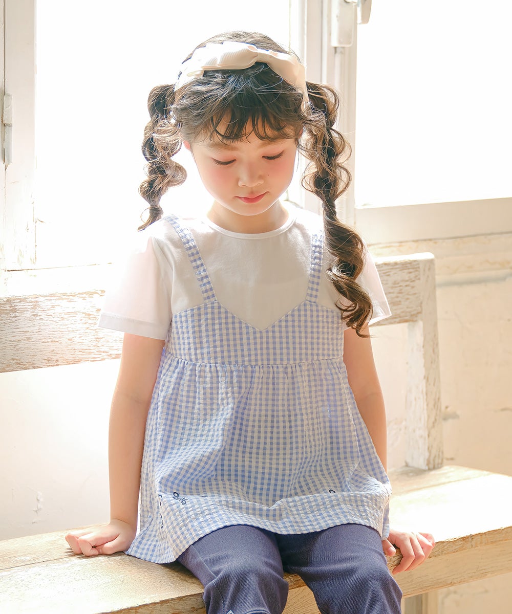 ベビー服 女の子 こども服 春服 夏服 重ね着風 キッズ ギンガムチェック